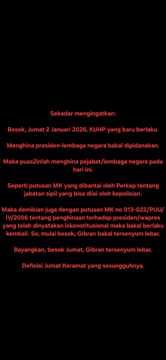 kafiradikalis's tweet image. ...Selamat tahun baru 2026, manteman.

Sekadar mengingatkan bahwa besok Jumat paling Keramat pasca reformasi... (``,)