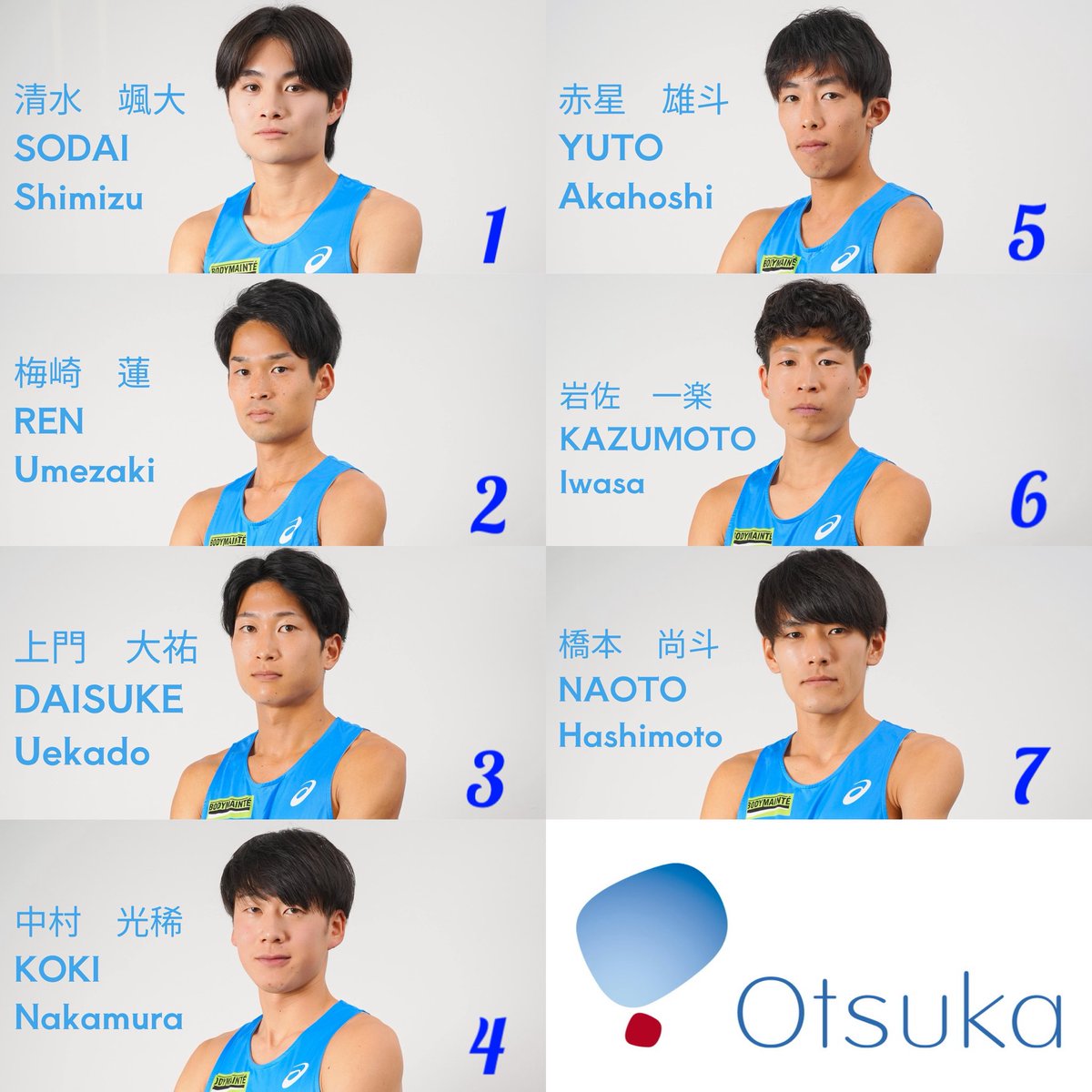 Otsuka_TandF's tweet image. 新年あけましておめでとうございます🌅
本年もどうぞよろしくお願い申し上げます。

#ニューイヤー駅伝2026
1区　清水颯大
2区　梅崎蓮
3区　上門大祐
4区　中村光稀
5区　赤星雄斗
6区　岩佐一楽
7区　橋本尚斗

速報⏬
gold.jaic.org/jaic/res2026/n…
ご声援よろしくお願いいたします！
#大塚製薬 #otsuka