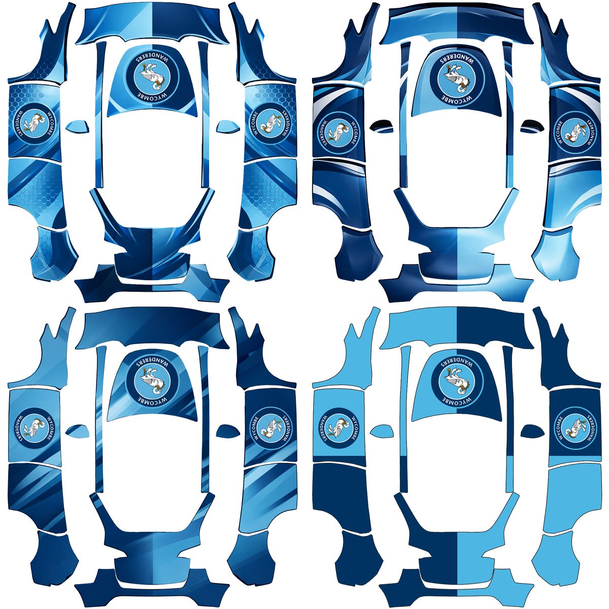 Some custom Tesla Model Y wraps (pre-2025) I made.
Previews below — full-res PNGs via the link.

How to use:
Tesla USB → create a folder called Wrap → copy PNGs into it → plug into car

Download: tinyurl.com/WycombeTeslaWr…
#wwfcofficial