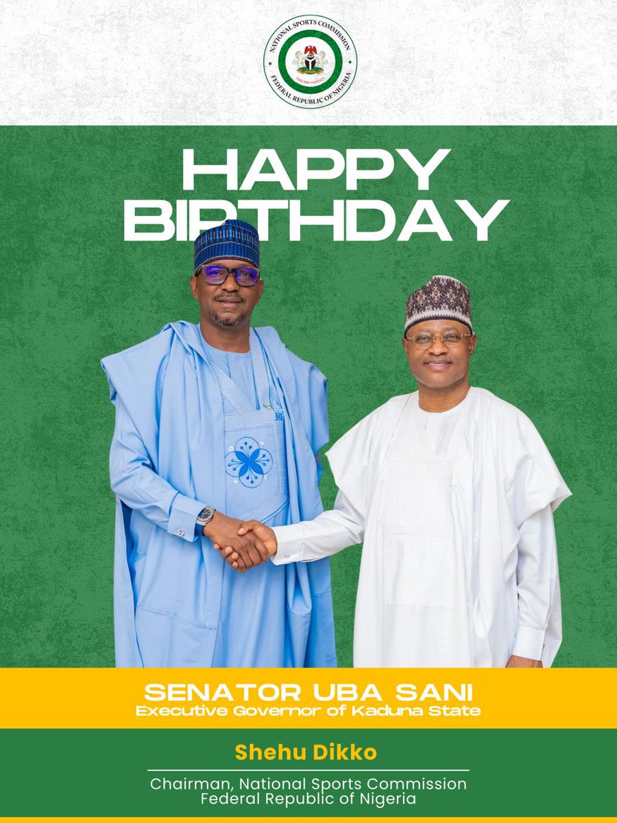ShehuDikko's tweet photo. I extend warm birthday wishes to His Excellency, the Executive Governor of Kaduna State, Uba Sani @ubasanius 

Your commitment to youth development, social inclusion, peaceful coexistence, improved security, infrastructure development, and people-centered governance, as well as your belief in sports as a tool for unity, continues to inspire progress across Kaduna State and beyond.

May the new year bring you good health, strength, and greater impact in service to the people of Kaduna State.

Happy Birthday, Your Excellency.

SD