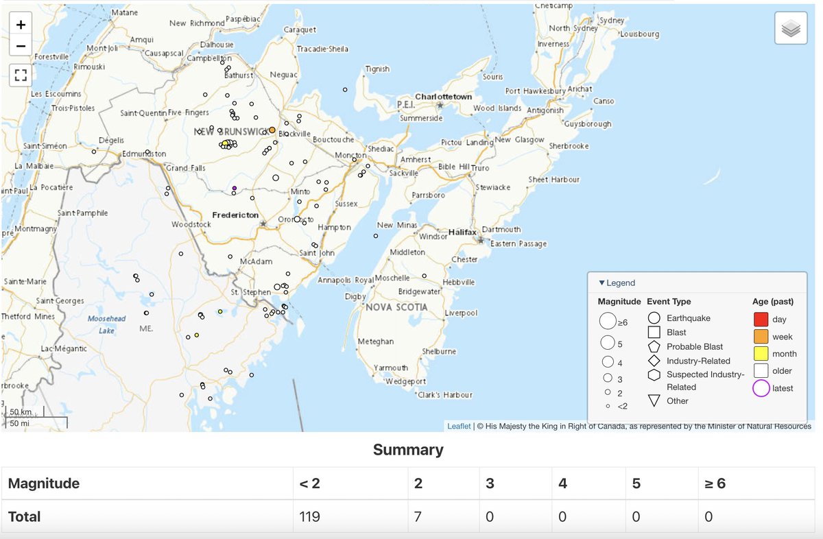 earthquakeguy's tweet image. Canada's Quakes of 2025 New Brunswick and Nova Scotia are (most of the time) seismically quiet. During 2025, 126 #earthquakes occurred in these #Atlantic provinces. The largest was M2.4 in central NB. A typical year - see zones 4/5 in:
earthquakescanada.nrcan.gc.ca/pprs-pprp/pubs…