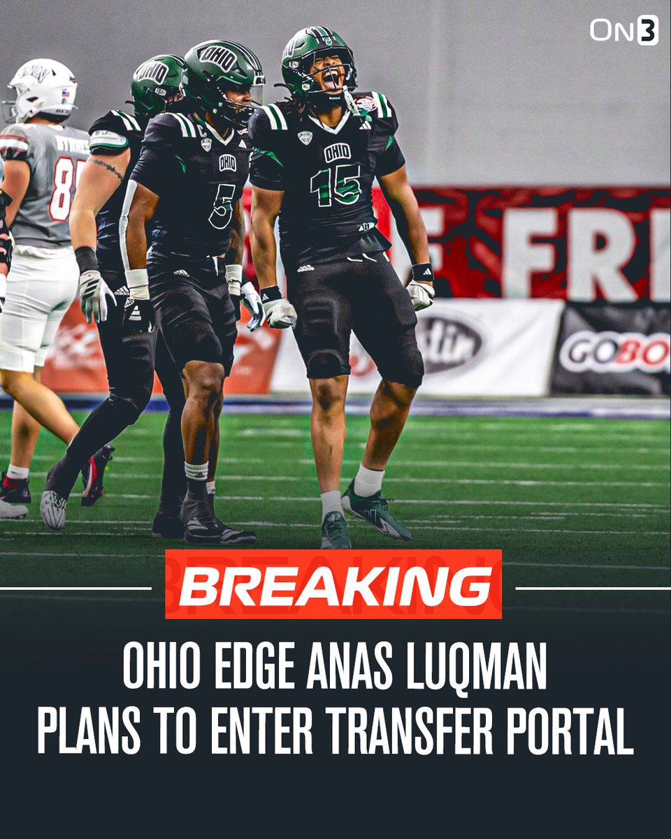 TransferPortal's tweet image. NEW: Ohio EDGE Anas Luqman plans to enter the NCAA Transfer Portal, his agents tell @Hayesfawcett3  

He has one year of eligibility remaining.

on3.com/transfer-porta…