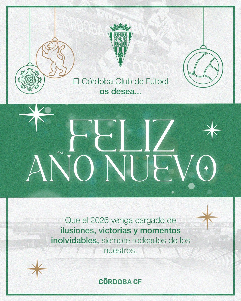 CordobaCF_ofi's tweet image. 🥳🎉🍾 ¡Feliz 𝟐𝟎𝟐𝟔, cordobesistas! 

Que el  año nuevo venga cargado de ilusiones, victorias y momentos inolvidables, siempre rodeados de los nuestros 🤗💚