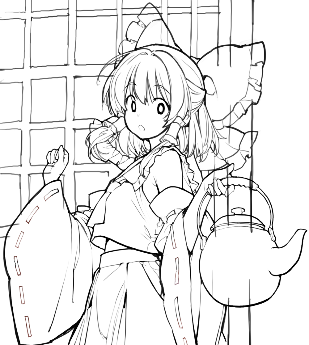 やかんもち霊夢の絵に背景を描き足してみようと試行錯誤中😊 