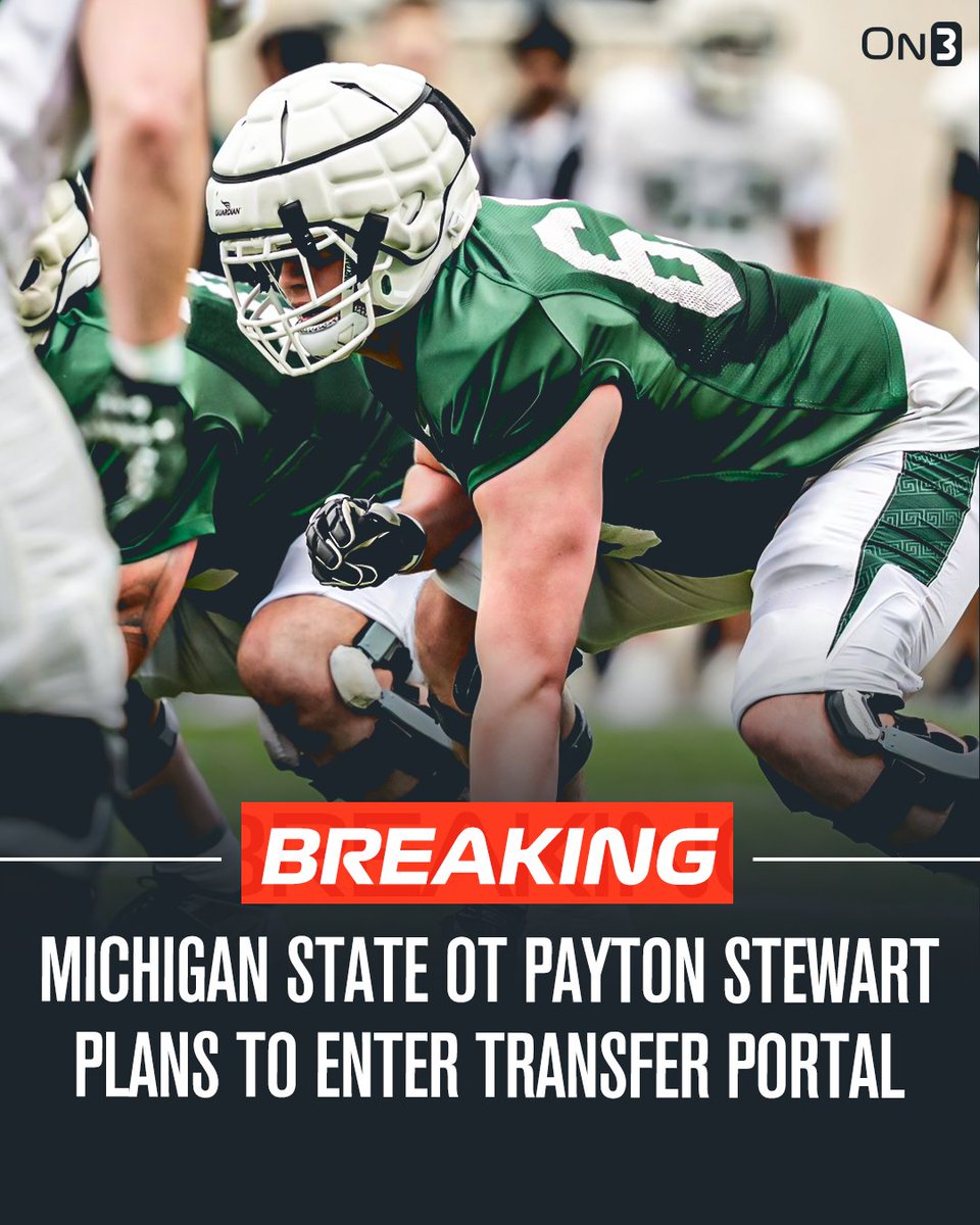 TransferPortal's tweet image. NEW: Michigan State OT Payton Stewart plans to enter the NCAA transfer portal, @Hayesfawcett3 reports

on3.com/transfer-porta…