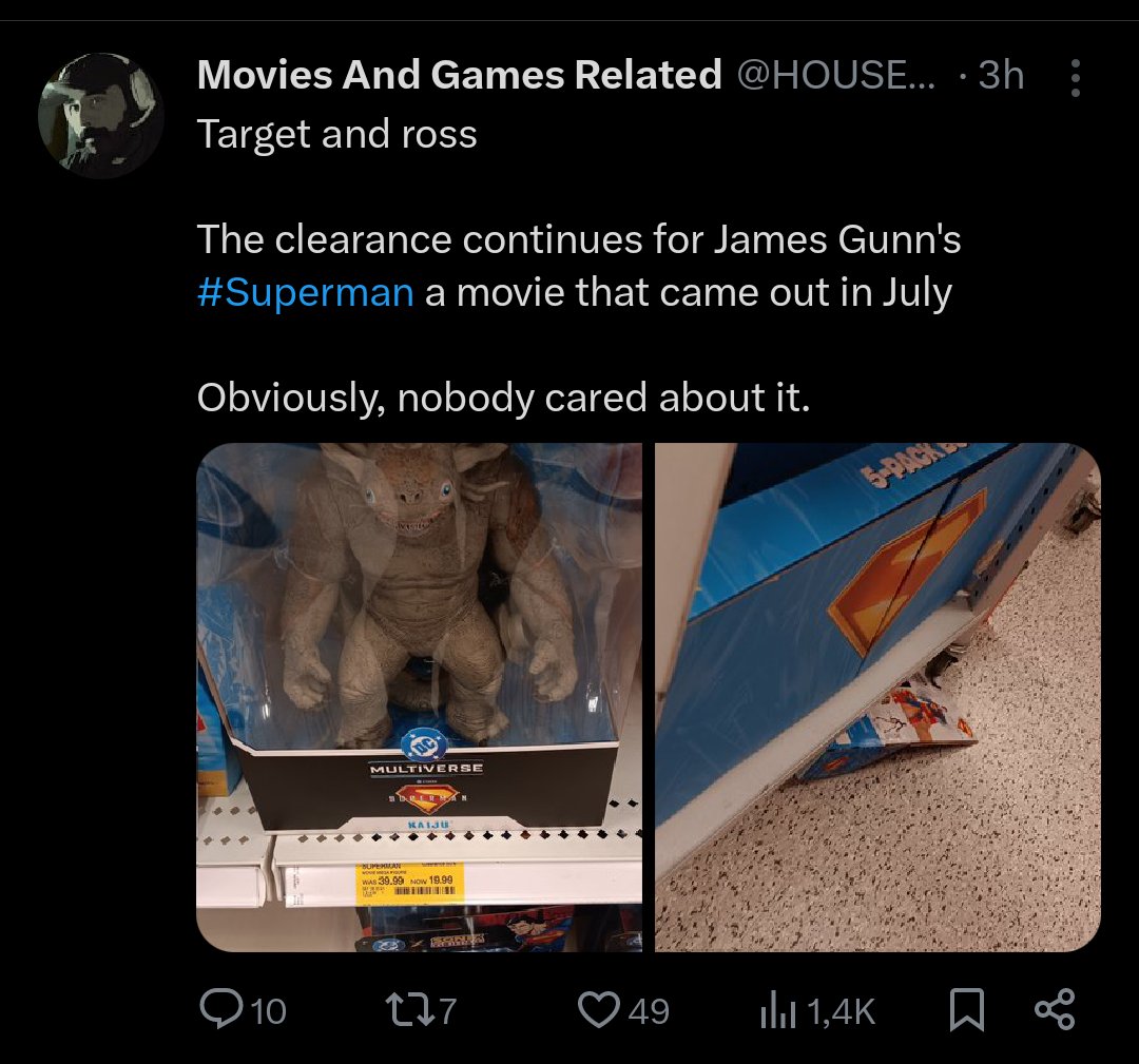 rick__005's tweet image. Ya he visto 4 publicaciones refiriéndose a los juguetes de Superman ¿Es por algo en especial? O solo la misma persona maneja las mismas 4 o 5 cuentas que siempre hablan de Superman aunque dicen que la odian?