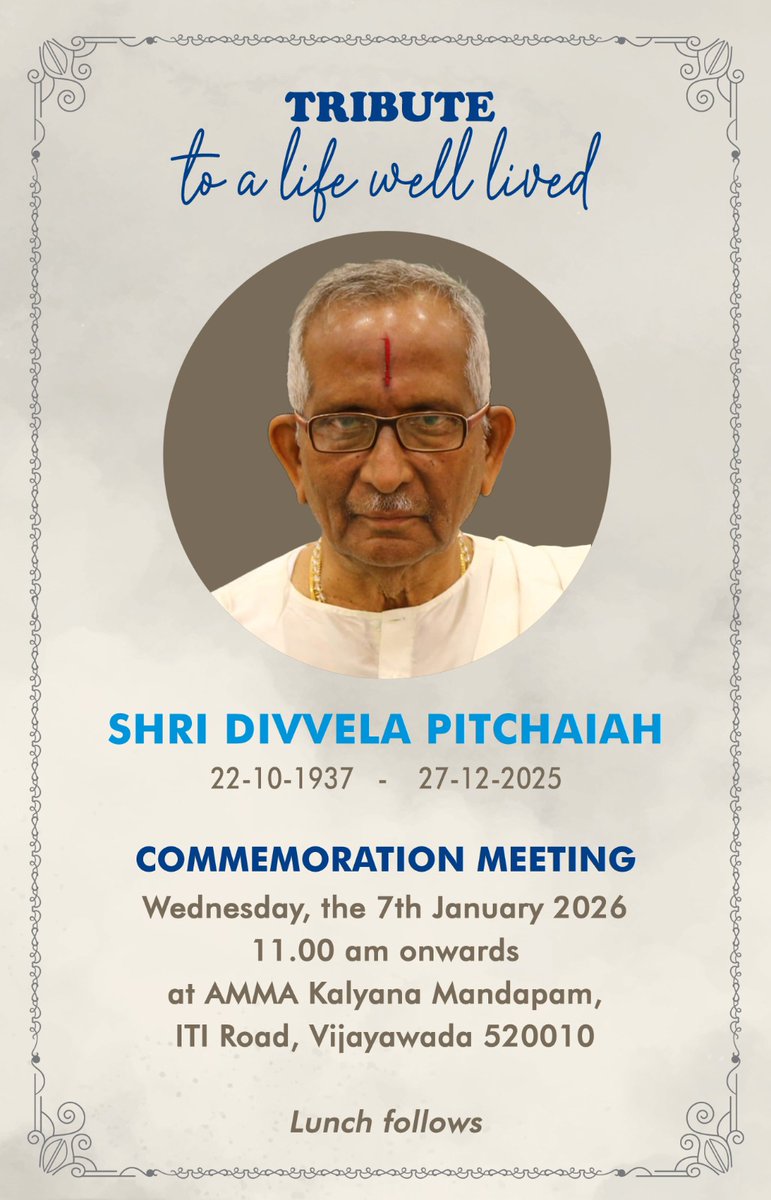 I came to know the sad demise of Sri D. Pichiah  garu senior advocate, Vijayawada.

He was Vibhag sangh Chalak of Vijayawada Vibhag of RSS Andhra Pradesh.  
I, expressing sincere Condolences toMr Bharat Kumar GS ABAP and his family members.  
Rest in Peace. Om Shanti🙏