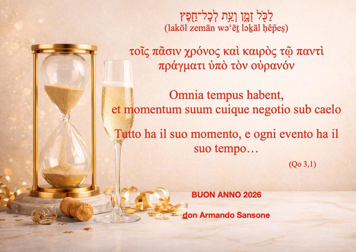 Qoelet ricorda che il tempo non è scansione di ore e minuti ma kairòs, tempo opportuno, unico e irripetibile.
Il Signore ti faccia vivere ogni giorno come opportunità di scoprire il kairos che racchiude in sé,la presenza vivificante di Dio che dà senso ai giorni.
#BuonAnno2026