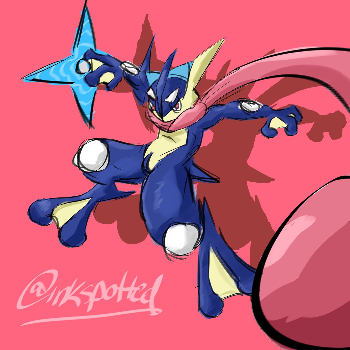 inkspottedd's tweet photo. messy colored greninja sketch with NO line art bc i’m too lazy 
#pokemon #greninja #art #digitalart #sketch #fanart #Pokemonunite #PokemonGO #drawing https://t.co/Gr0xftbsIJ