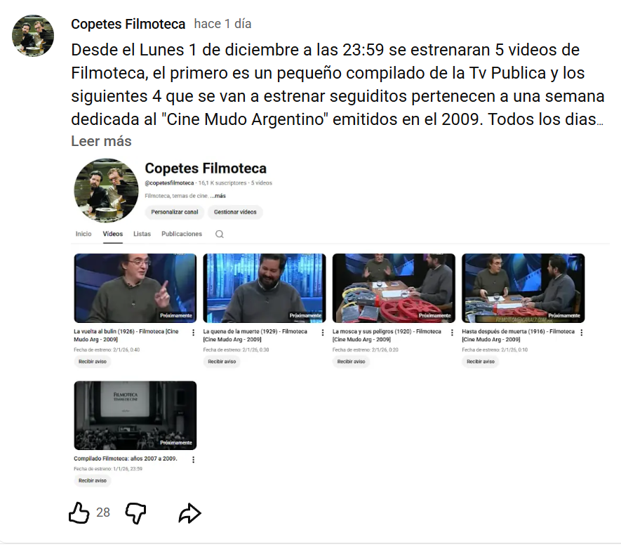 El capo de <a href="/Wend0liin/">Nico94</a> se puso la diez y tomó la posta del canal de Copetes Filmoteca. Durante todo 2026 se van a publicar la grandísima mayoría de las presentaciones que estaban en el canal.
Arranca mañana a la medianoche.
¡Felicidades y alegría sin fin!
youtube.com/post/UgkxOaWJH…