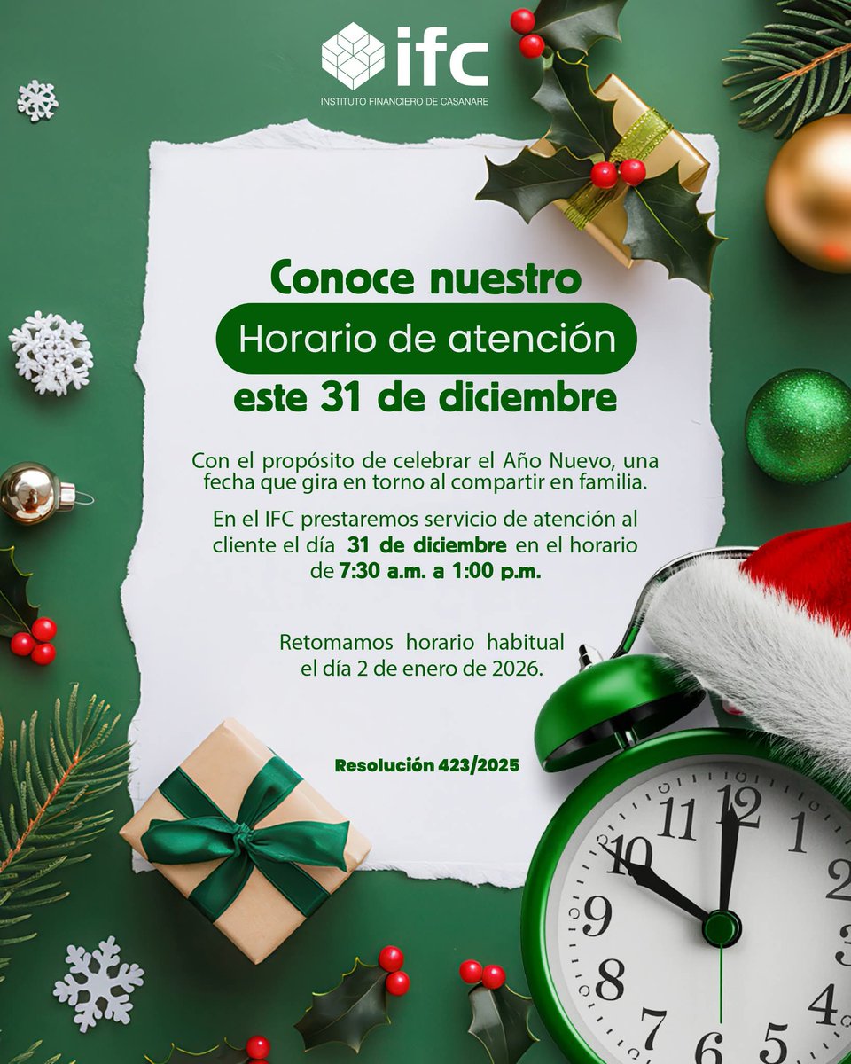 Conoce el horario de atención del IFC para el día 31 de diciembre.