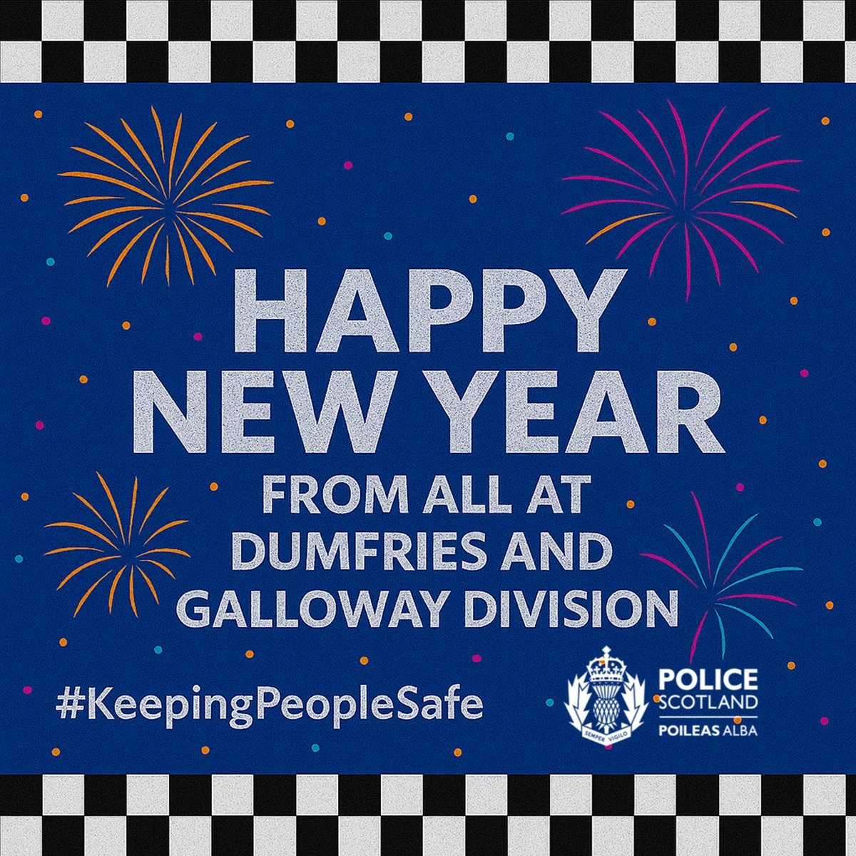 PSOSDandG's tweet photo. Everyone at D&G Division would like to wish all our followers, friends, colleagues and partners across the region a very Happy New Year ๐พ๐ฅ #OpCOMET
@DGNHS @scotfire_DG @NithRescue @HMCoastguard @dgcouncil @SPA_Forensics @MoffatMRT @GallowayMRTeam @Scotambservice @RNLI https://t.co/TnIBExSjY0