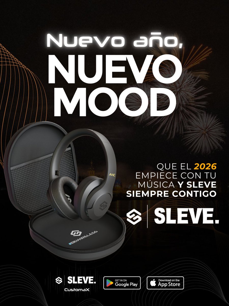 SleveMobile's tweet photo. Nuevo año, nuevo mood.
Que el 2026 parta con la música que te mueve, te acompaña y te desconecta del ruido cuando lo necesitas.
Sleve va contigo en cada momento, para que suenes como te gusta y vivas a tu ritmo.

Sleve #MenosRuidoMásMúsica 🎧✨ https://t.co/y6jM5oCZq6