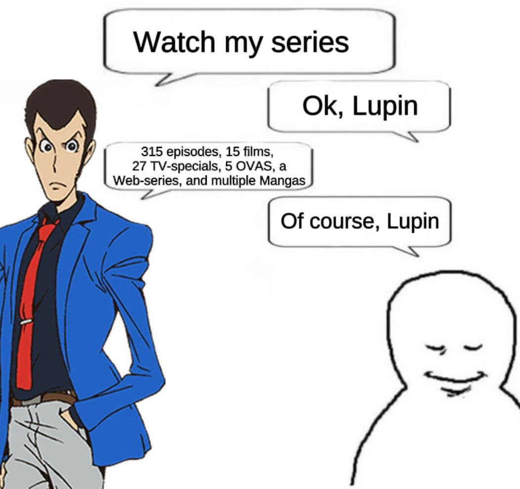 RupanSansei67's tweet image. HAPPY NEW YEAR!!!!!!!

New Year’s resolution is to watch every Lupin IIII movie, series, special and OVA for the 55th anniversary of the anime (INCLUDING WHATEVER COMES OUT THIS YEAR!!!!)