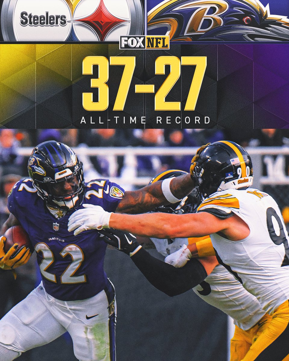 Ravens vs Steelers in Week 18 will be the 1st winner-take-all meeting in the final week of the regular season in the history of this rivalry 😤

Pittsburgh currently holds the all-time series lead, 37–27!
