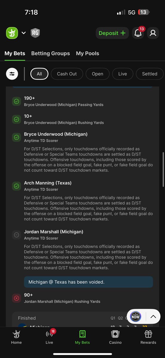 AcedFootball's tweet photo. @DK_Assist @DraftKings are you going to void Marshall’s yards too????? https://t.co/CZjxK9QJDB