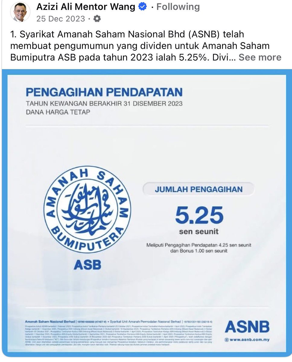 g_riesboohimis's tweet photo. "Simpan 3 bulan gaji dalam ASB, selebihnya tukar kepada emas."  
— Azizi Ali, Pakar Kewangan

Walaupun nasihat ini diberi dua tahun lepas, ia tetap relevan hingga hari ini.  
✅ ASB sesuai untuk dana kecemasan jangka pendek.  
✅ Emas pula sesuai untuk simpanan jangka panjang — lebih kalis inflasi & selamat dari kebocoran.

Nasihat yang ringkas, tapi bernilai tinggi.  
Saya ikut. Anda bagaimana?

📌 Baca sendiri posting penuh beliau di sini:  
https://t.co/rSzMo4ODV5

📌 Nak mula simpan emas serendah RM100?  
Saya sedia bimbing anda:  
https://t.co/dHQ1LonSaE

Naziri Ibrahim | PG01346395  
#NotaKewanganAziziAli  
#SimpanEmas  
#PublicGold  
#PGG100Network