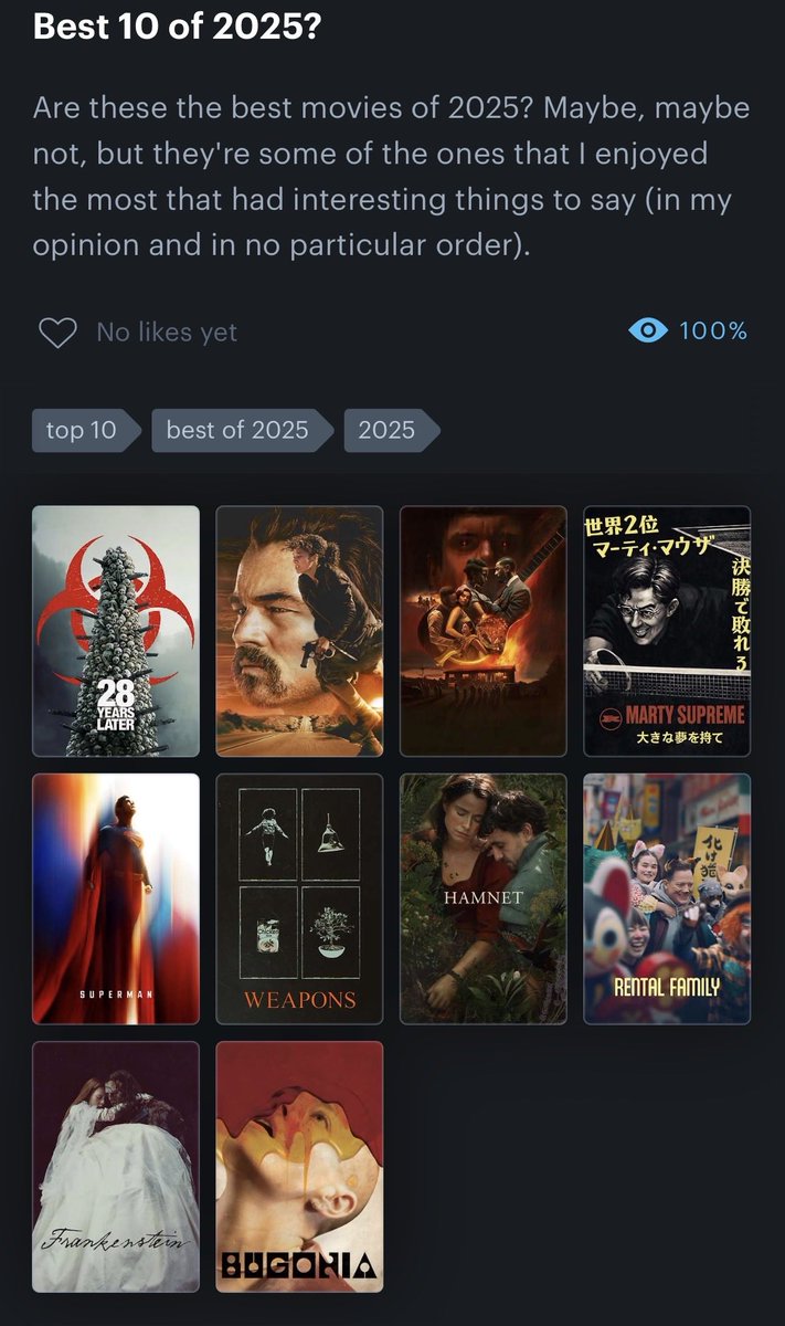 My top 10 films of 2025 (in no particular order)