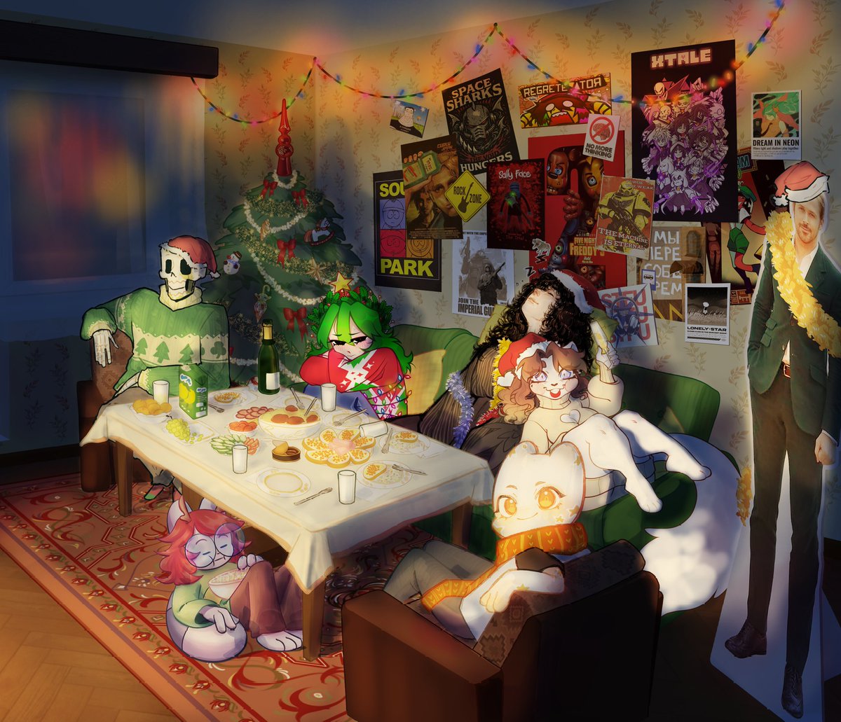 HAPPY NEW YEAR TO EVERYONE 🎉🎉🌲🌲🌲
And here's a New Year's collab with my friends :Р
@klut_69 <a href="/sleepy_doritos/">raccoon</a>
(Too bad not everyone has Twitter)

#NewYear2026 #NewYear #art #digitalart