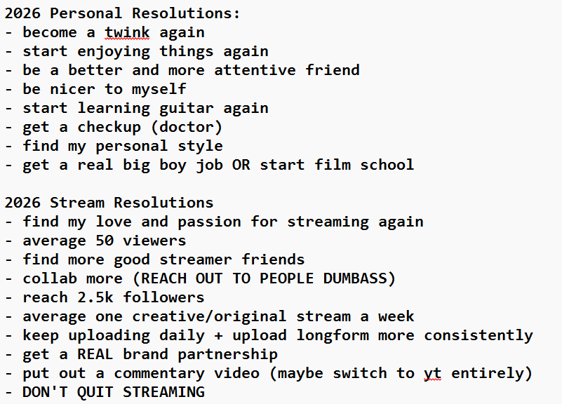 made some resolutions for stream and for me personally on stream last night :)