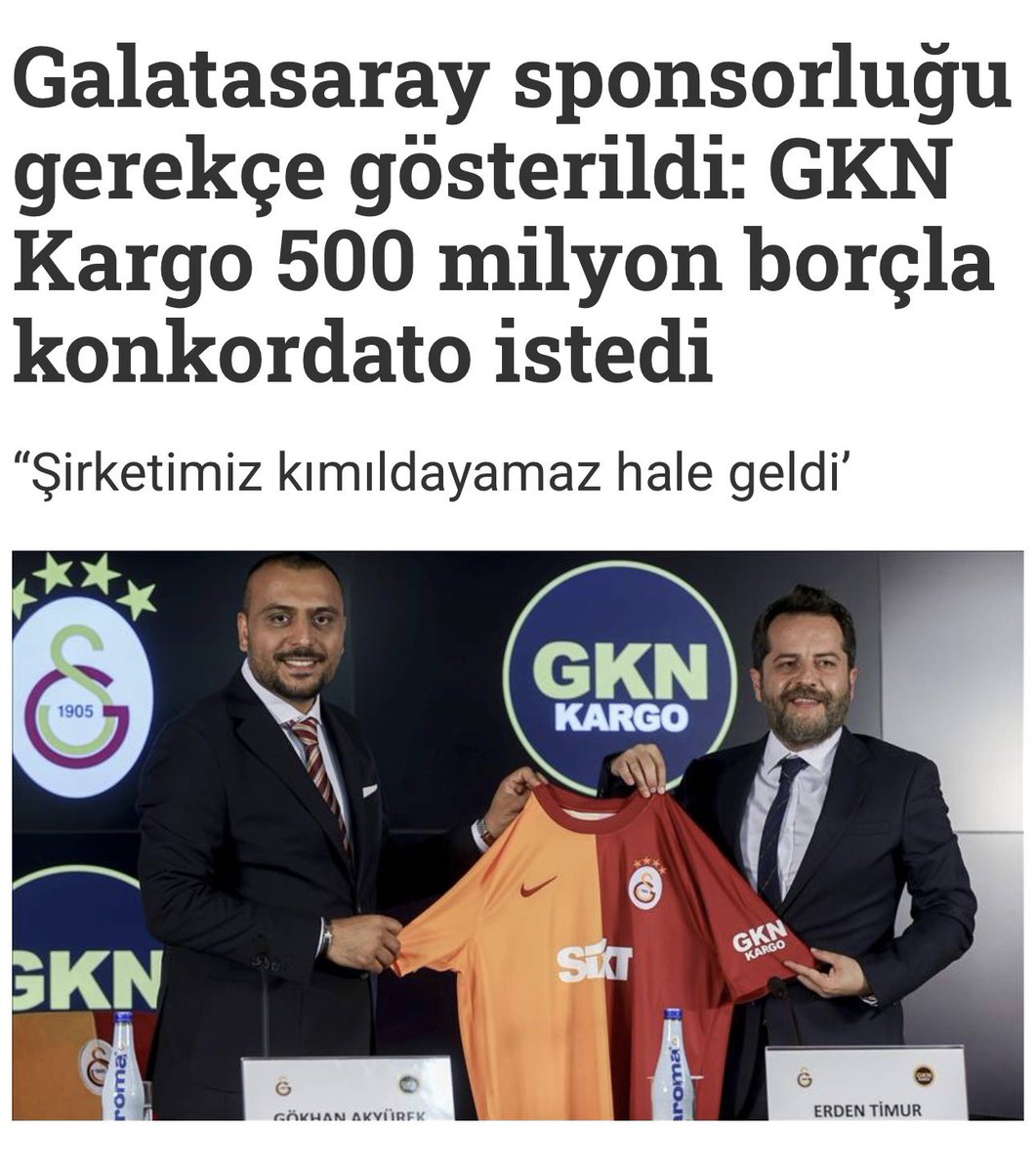 Galatasaray’a rekor sponsorluk veren firmalar ve akıbetleri:

- GKN Kargo iflas etti
- SIXT konkordato ilan etti
- Dumankaya’ya fetö soruşturması nedeniyle kayyum atandı
- Maydonoz Döner’e fetö soruşturması nedeniyle kayyum atandı
- EB Medya birkaç ay önce kurulmuş tabela şirketi