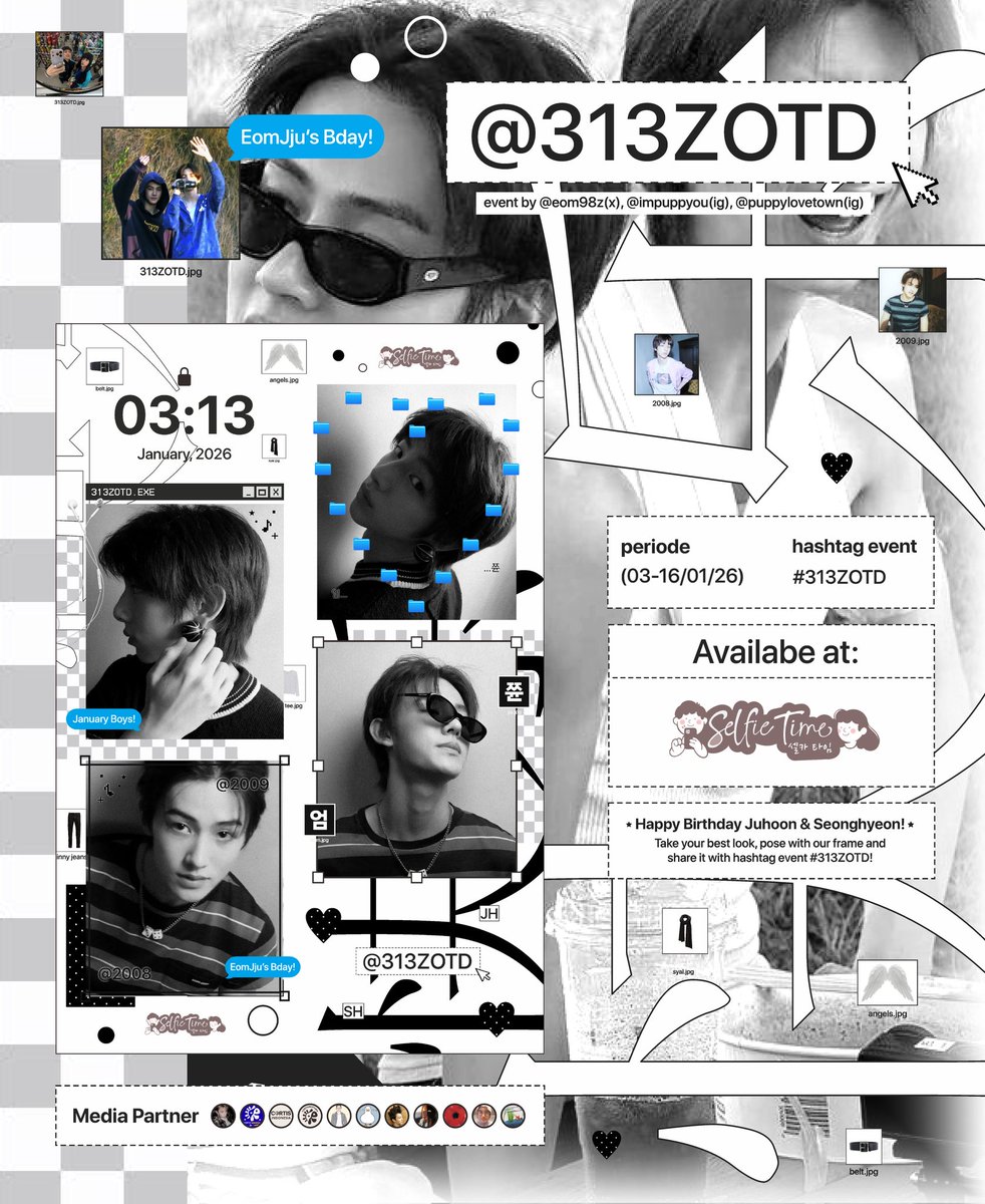 eom98z's tweet image. 「 ⊹˚313 𝙕𝙄𝙋𝙊𝙁𝙏𝙃𝙀𝘿𝘼𝙔_ 📂.໒꒱ 」

🦷. . juhoon and seonghyeon birthday photobooth event by @eom98z ‧₊ ♬

🪽 available at @selfietimeid 
🪽 3 - 16 jan 2026 ᛝ

more details on poster ‹𝟹 .ᐟ [ #313ZOTD ] #JUHOON #SEONGHYEON #CORTIS