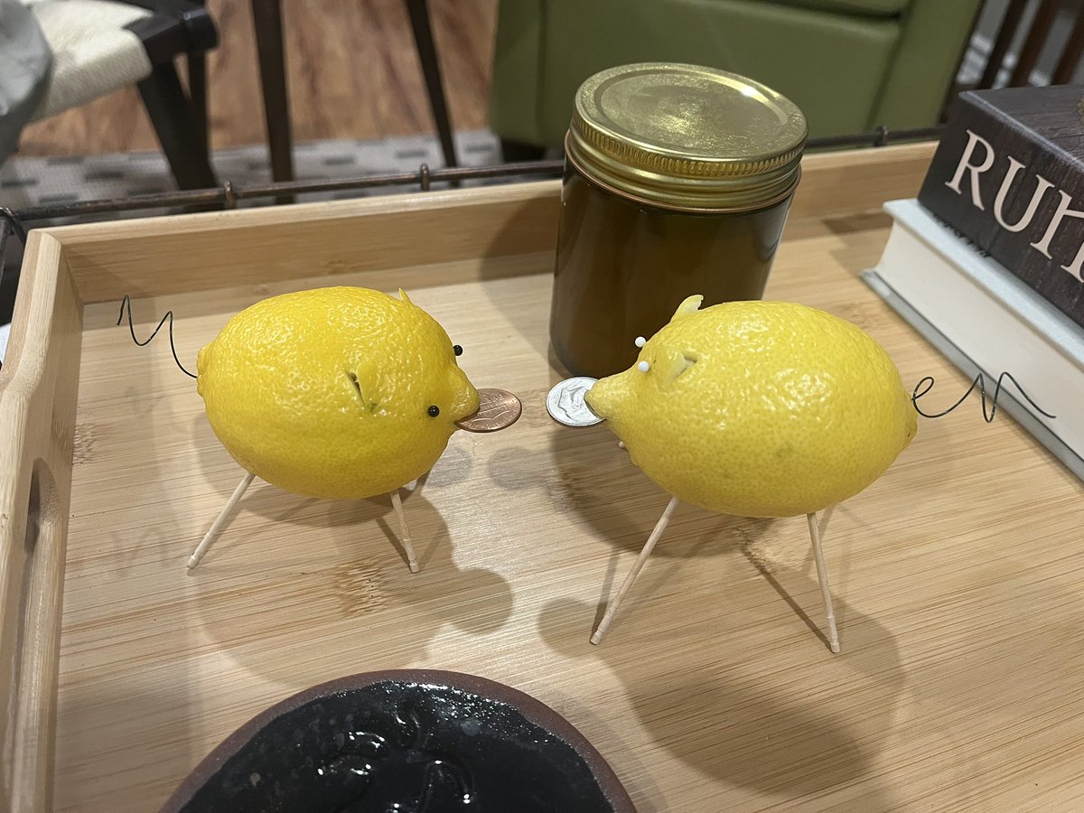 Lemon pigs!!! With actual lemons this year!! I made my mom make one too- guess who’s is who’s lol