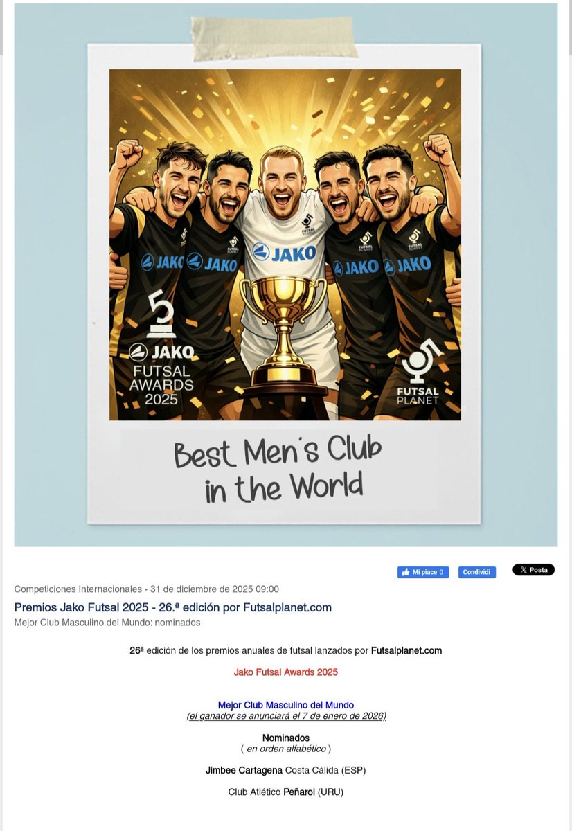 🔥💣 La prestigiosa web Futsal Planet dio a conocer los primeros nominados a mejor desempeño en la última temporada a nivel mundial en sus respectivas categorías. 

⚫️🟡 #Peñarol nominado entre los MEJORES CLUBES del MUNDO.