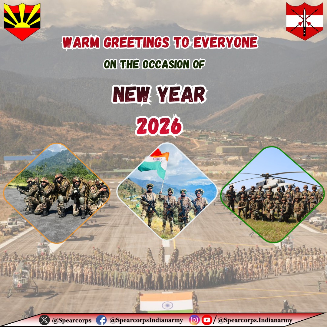 Lt Gen Abhijit S Pendharkar, GOC #SpearCorps and all ranks convey warm greetings to all people of #Northeast on the occasion of New Year. May this new year bring peace, prosperity and happiness to all.