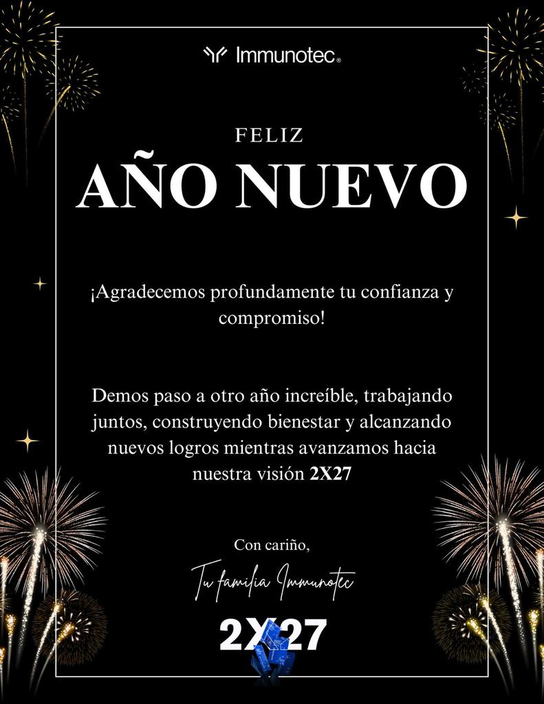 glutationspain's tweet photo. 🎆 *¡FELIZ AÑO NUEVO!* 🎆

✨ Todo lo que hacemos está *impulsado por las personas, un propósito y el progreso.* Tu compromiso marca la diferencia.

¡Juntos, continuaremos construyendo bienestar, celebrando victorias y alcanzando nuevas metas!

 💙 *Tu familia Immunotec* https://t.co/mOAkkfuapN