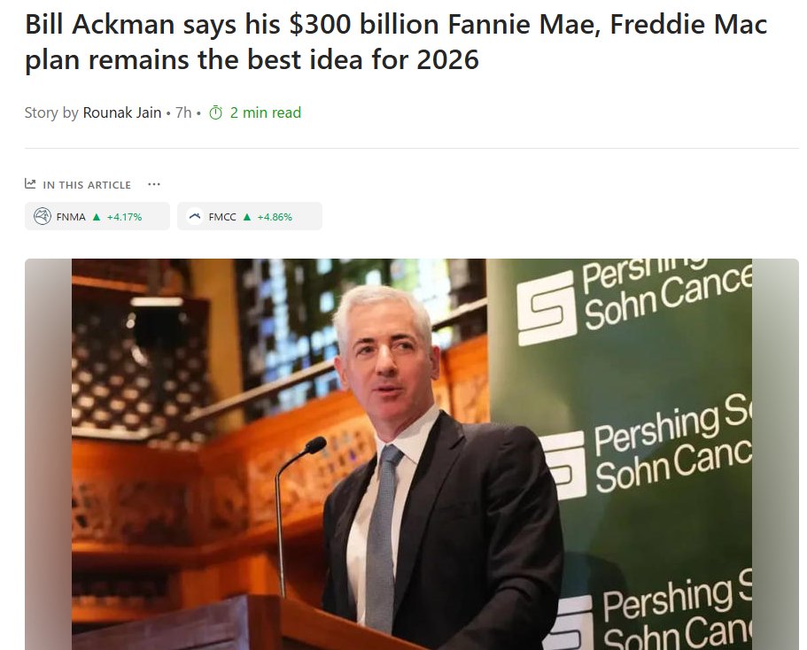 🔵BARCHART: "Bill Ackman scommette su Fannie Mae e Freddie Mac: potenziale valore di 34 dollari per azione nel 2026"