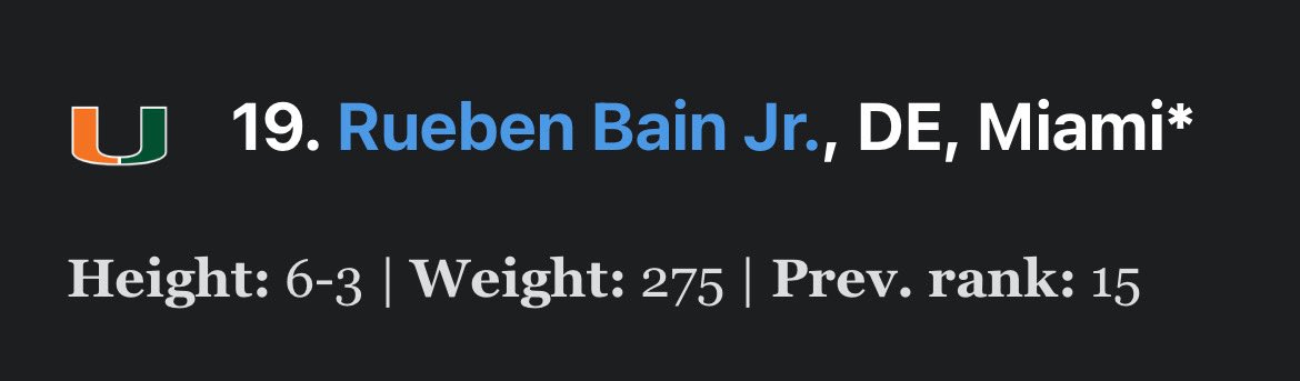 BeckParsons3's tweet image. I’m no Mel Kiper Jr., but I do know this:

There are NOT 18 NFL Draft prospects this cycle that are better than Miami’s Rueben Bain Jr.

He’s been absolutely dominant through 20 minutes against Ohio State.