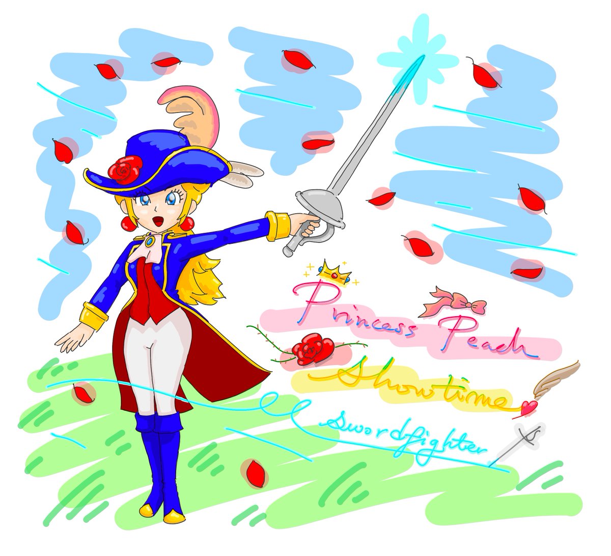 parquoise's tweet photo. Swordfighter Princess Peach
* Colored phase.
* The calligraphy is only a fanart and never official. 

Gonna start 2026 inspirited with her splendor.
Happy new year, folks! :)

#SuperMario #PrincessPeach #PrincessPeachShowtime #SwordfighterPeach https://t.co/KqmVQnUBiQ