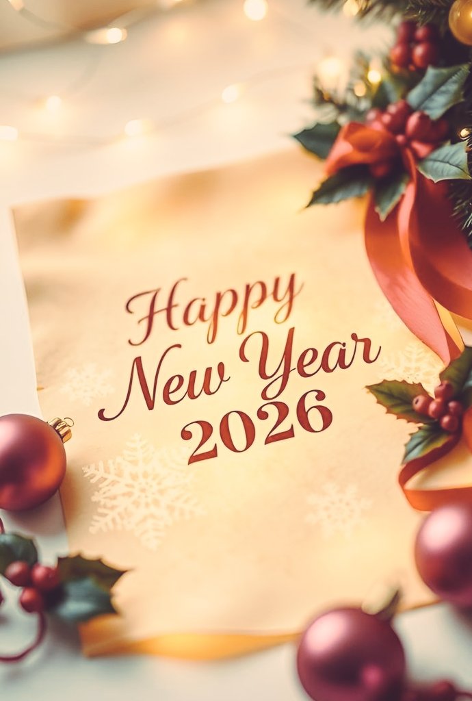 नया साल 2026 आप  के लिए ढेर सारी खुशियाँ, अच्छी सेहत और कामयाबी लेकर आए।

पुराने दुख भूलकर नए सपनों को पंख दें!

हैप्पी न्यू ईयर 2026! 🎉❣️