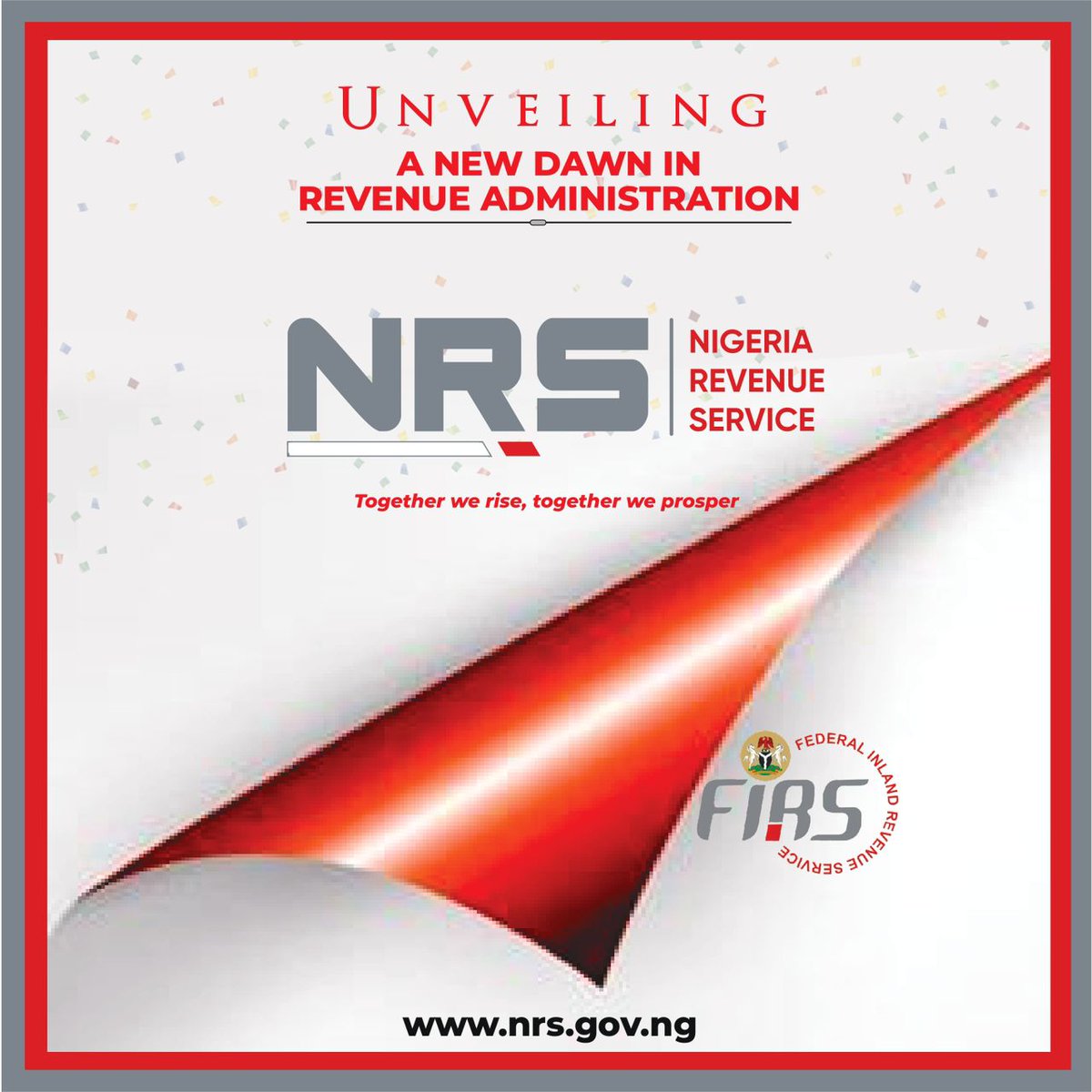 TheoAbuAgada's tweet photo. FIRS transitions to NRS as the agency unveils new LOGO and NAME. 

The agency is no longer Called Federal Inland Revenue Service, FIRS but NIGERIA REVENUE SERVICE, NRS. 

It's time to trash all the letters from Akin Akinwale, my boy, and his defunct staff of FIRS since they have transitioned to NRS.