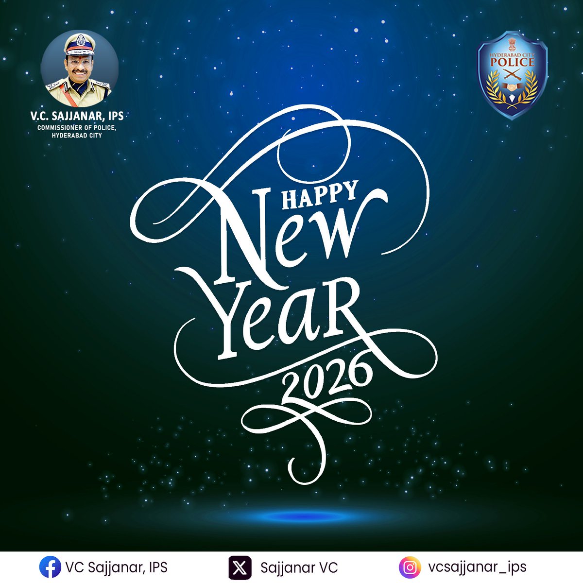 Wishing the wonderful people of Hyderabad a very Happy New Year 2026! 🎉

Thank you for your cooperation in maintaining peace and harmony in our city. 

Let us work together to make Hyderabad safer, smarter, and more disciplined this year.
At your service, always.