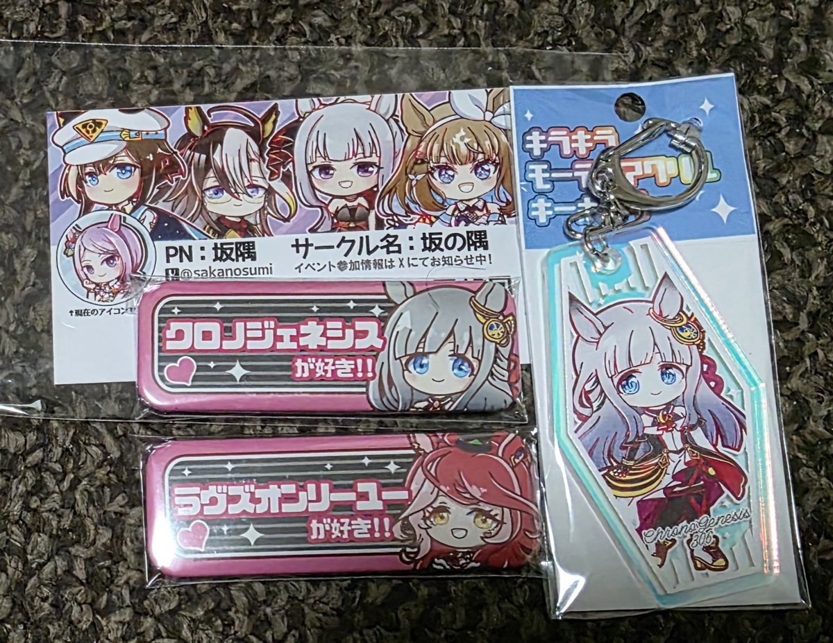 ゆるフェス△　サポーターズプレミアム協賛缶バッジ、キーホルダー 戦利品13 坂隅さん(@sakanosumi)の スキアピ！缶バッジとキーホルダー