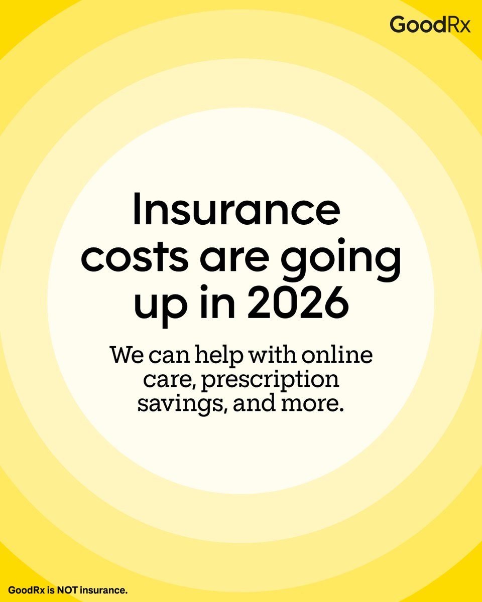 GoodRx's tweet image. Healthcare costs are rising for millions of Americans. GoodRx is here to help you find prescription savings, treatment plans, and online care options that work for your budget.

Read more: goodrx.co/Insurance-Chan….