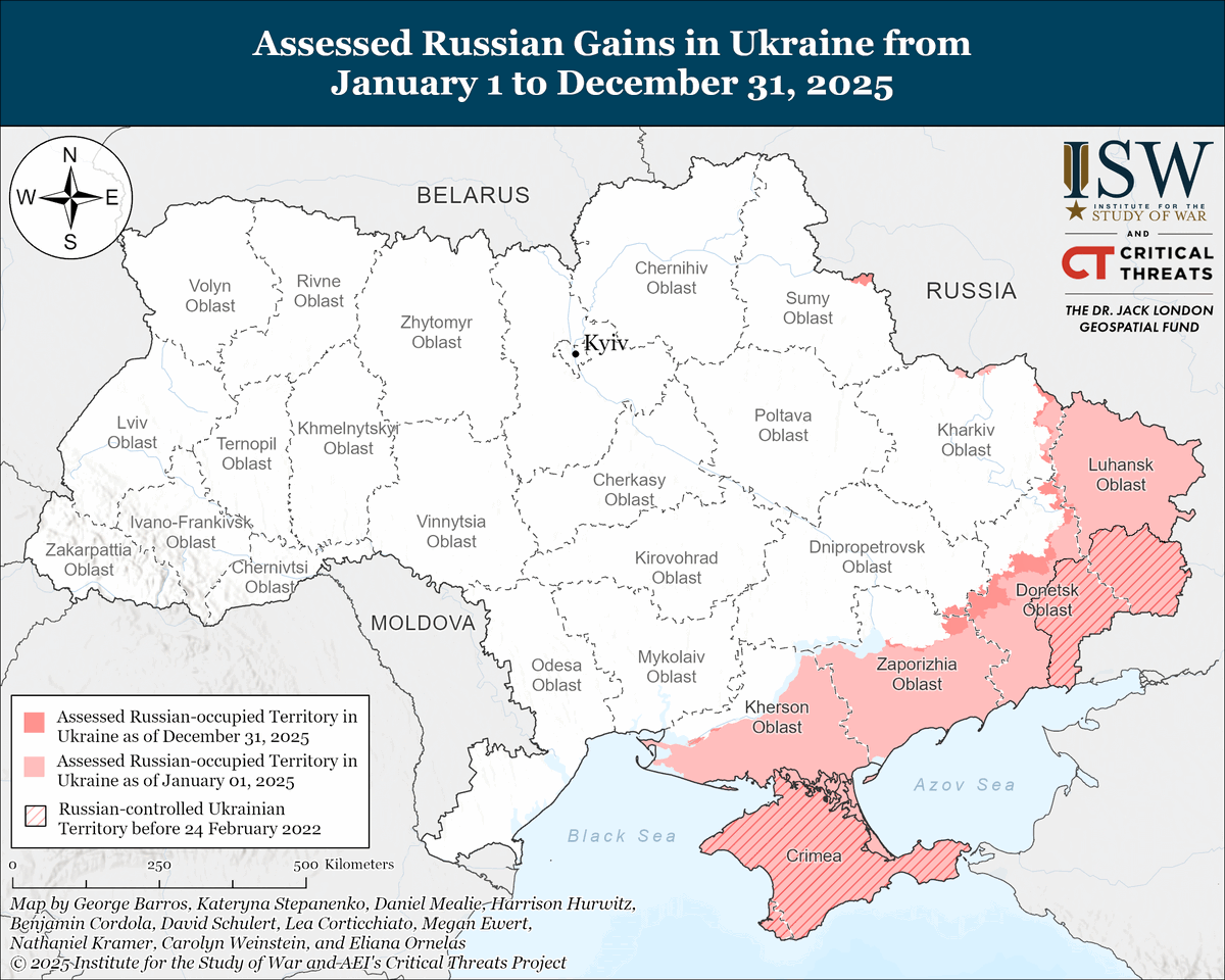 TheStudyofWar's tweet image. NEW: Russian forces increased their average rate of advance in 2025 due to a new operational template supported by technological adaptations and a shift in assault tactics.

Other Key Takeaways:

Russian forces launched over 54,000 long-range drones and over 1,900 missiles…