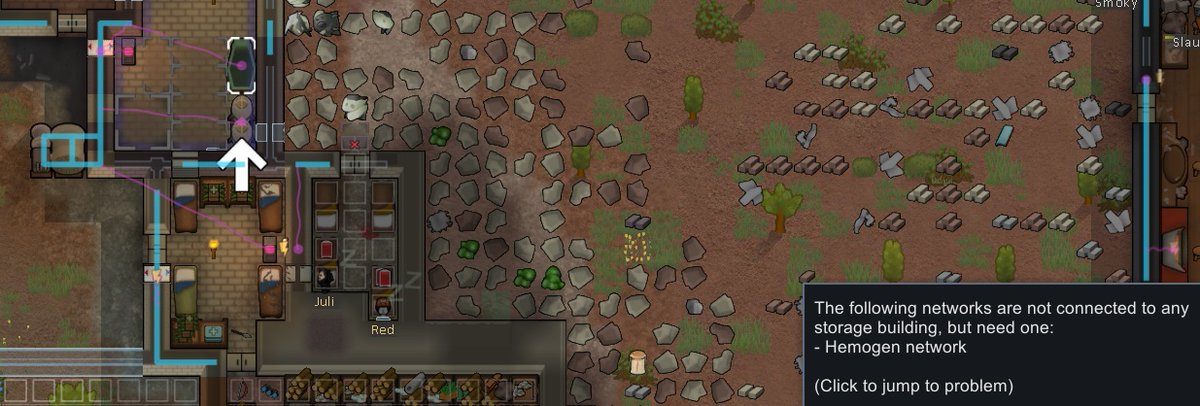 could some fellow rimworld player explain to me how to get this 'not connected' warning to go away? 🤔