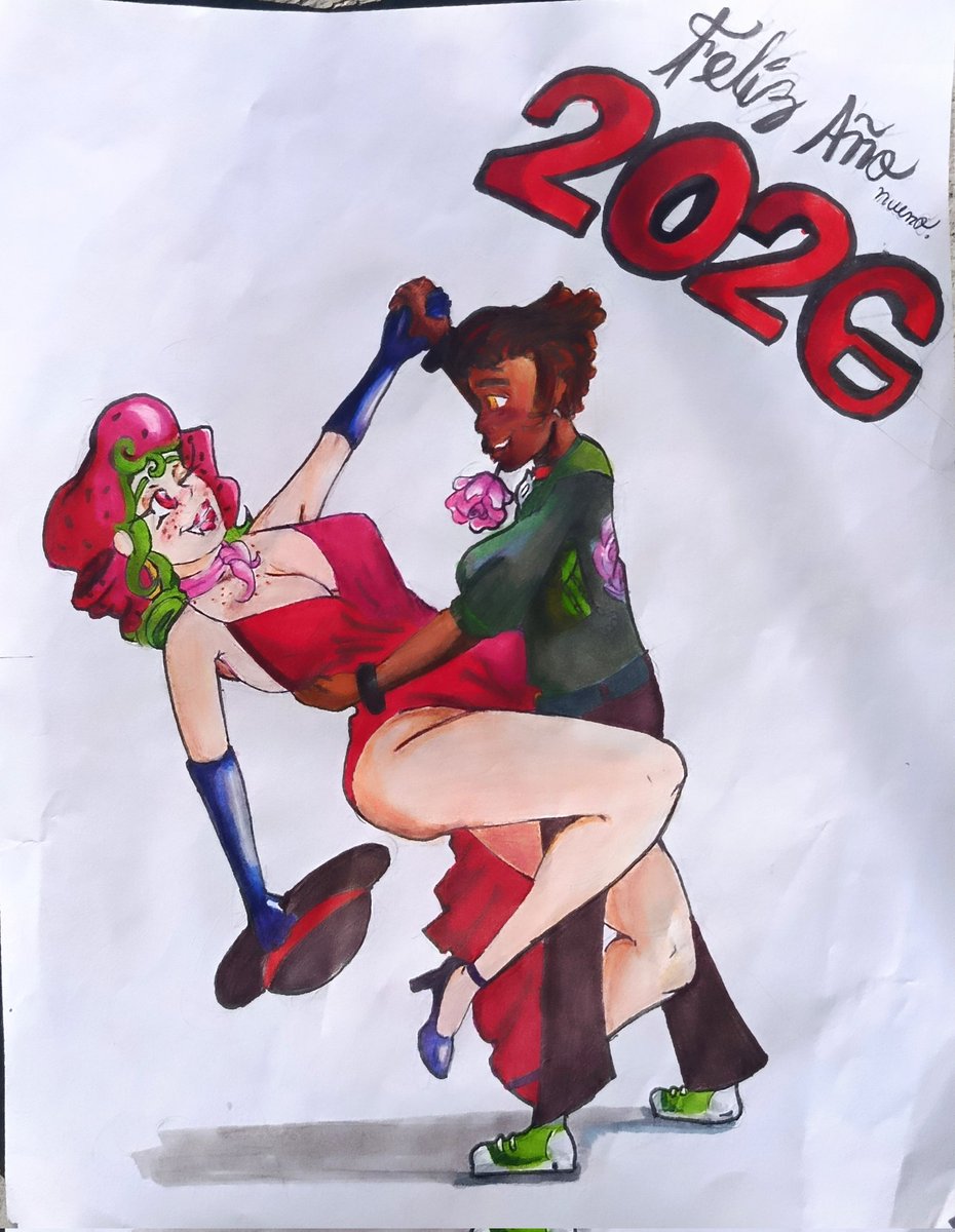 Feliz año nuevo a todos les dejo un dibujito de mi pareja de oc. 
 #draw #dibujo #art