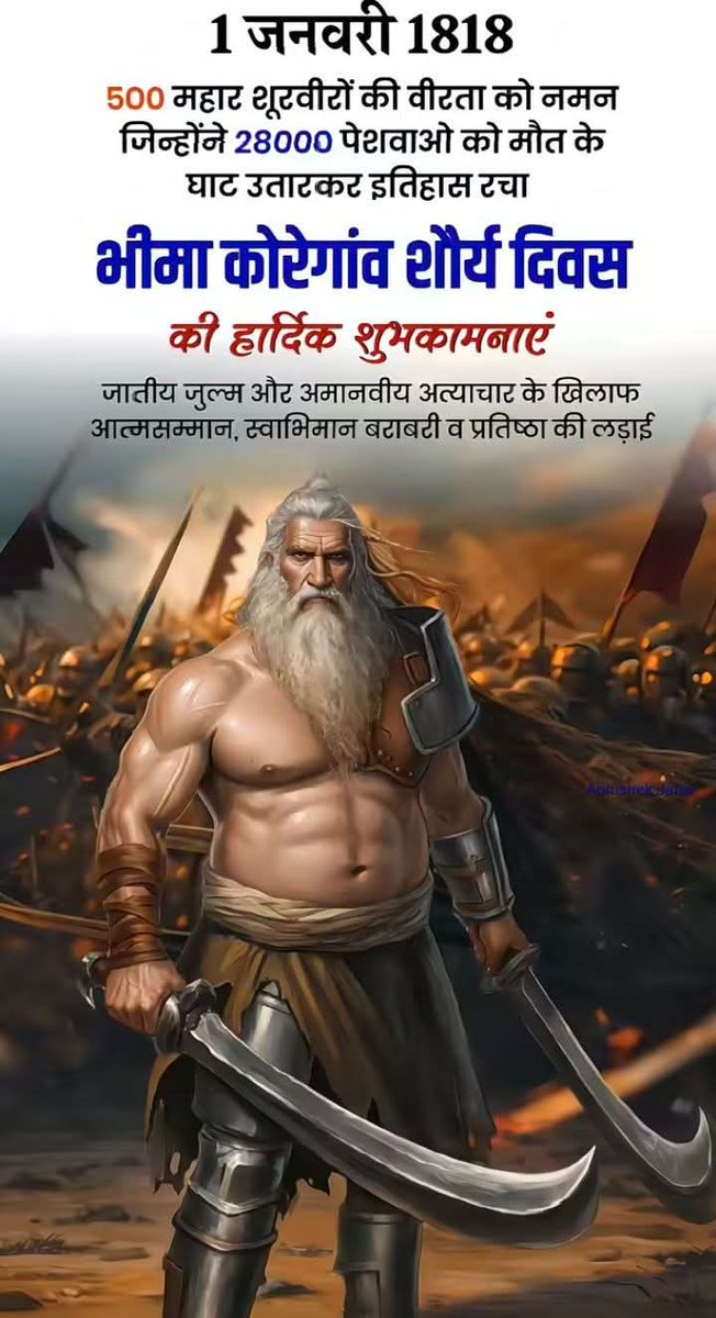 1 जनवरी 1818 भीमा कोरेगांव शोर्य दिवस की आप सभी को हार्दिक बधाई 💐 
सभी शुरवीरो की शत् शत् नमन 🙏 
#भिमा_कोरेगाव_शौर्यदिवस 
Happy new year 2026💓