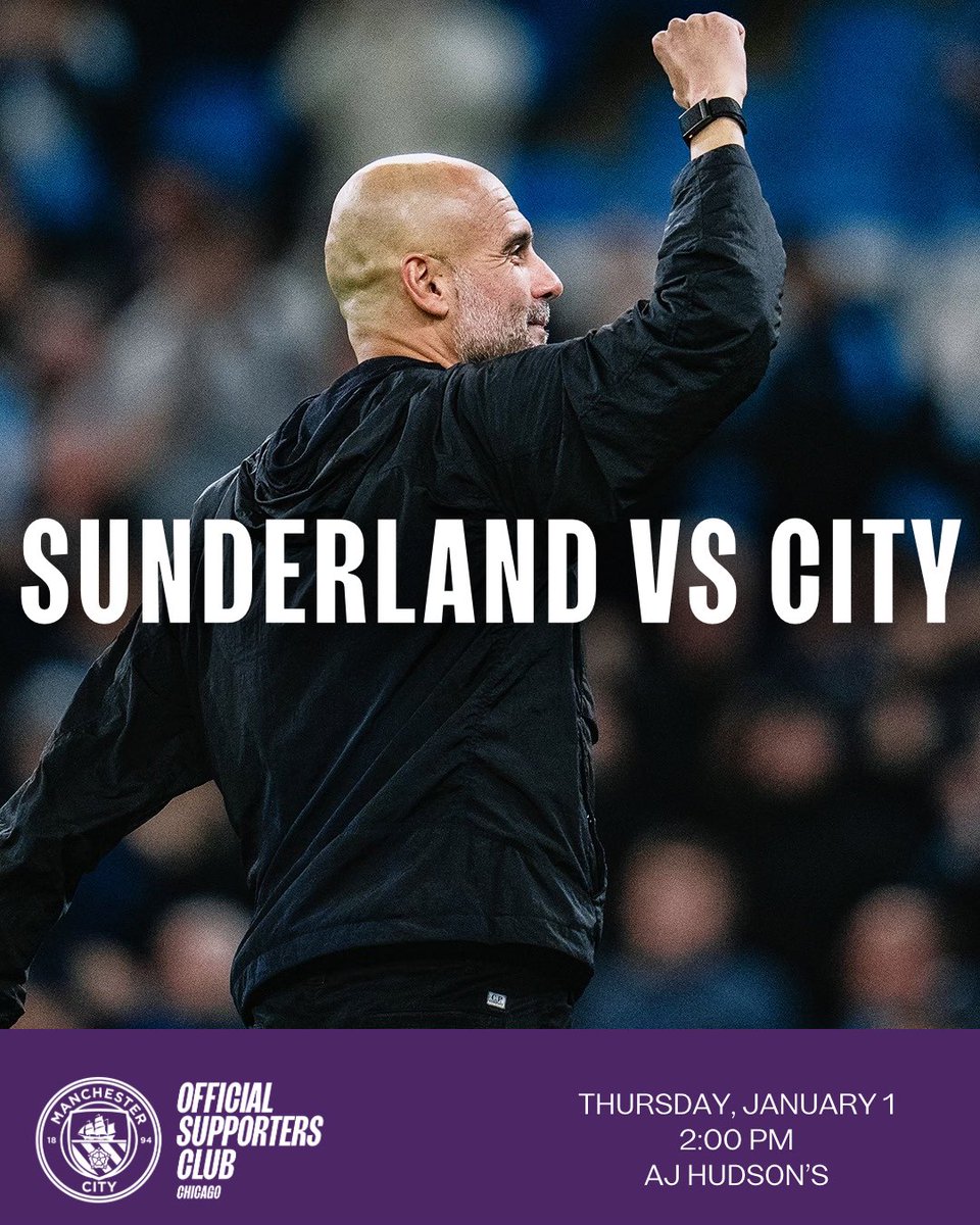 ChicagoMCFC's tweet image. Ring in the new year with us at @ajhudsons for City’s match vs Sunderland! Kickoff is at 2 pm 🎆

#mancityosc
