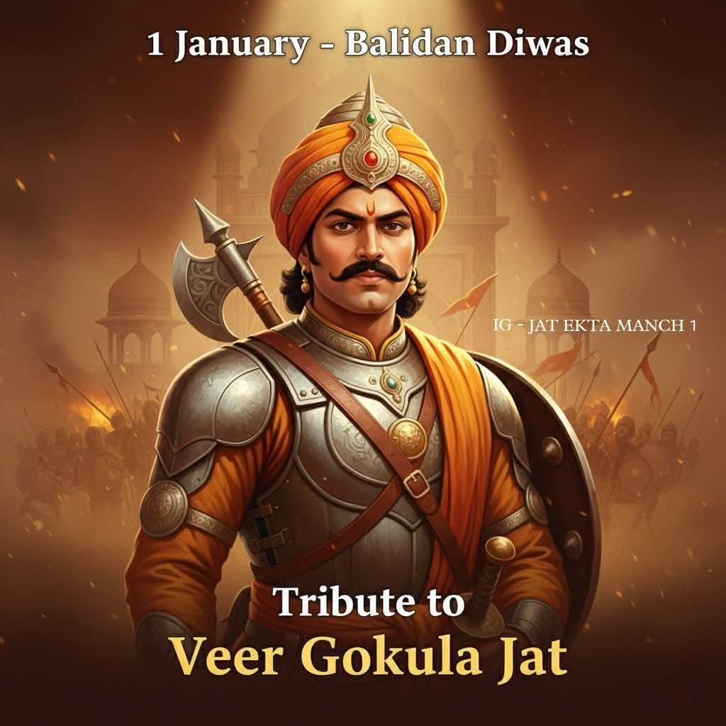 BhratJat's tweet photo. अमर शहीद वीर गोकुला जाट को उनके बलिदान दिवस पर कोटि-कोटि नमन।
धर्म, स्वाभिमान और स्वतंत्रता की रक्षा हेतु दिया गया उनका सर्वोच्च बलिदान सदैव हमें साहस, एकता और न्याय के पथ पर अग्रसर रहने की प्रेरणा देता रहेगा।
जय वीर गोकुला जाट!
#गोकुला_जाट_बलिदान_दिवस https://t.co/WZNULAnJMw