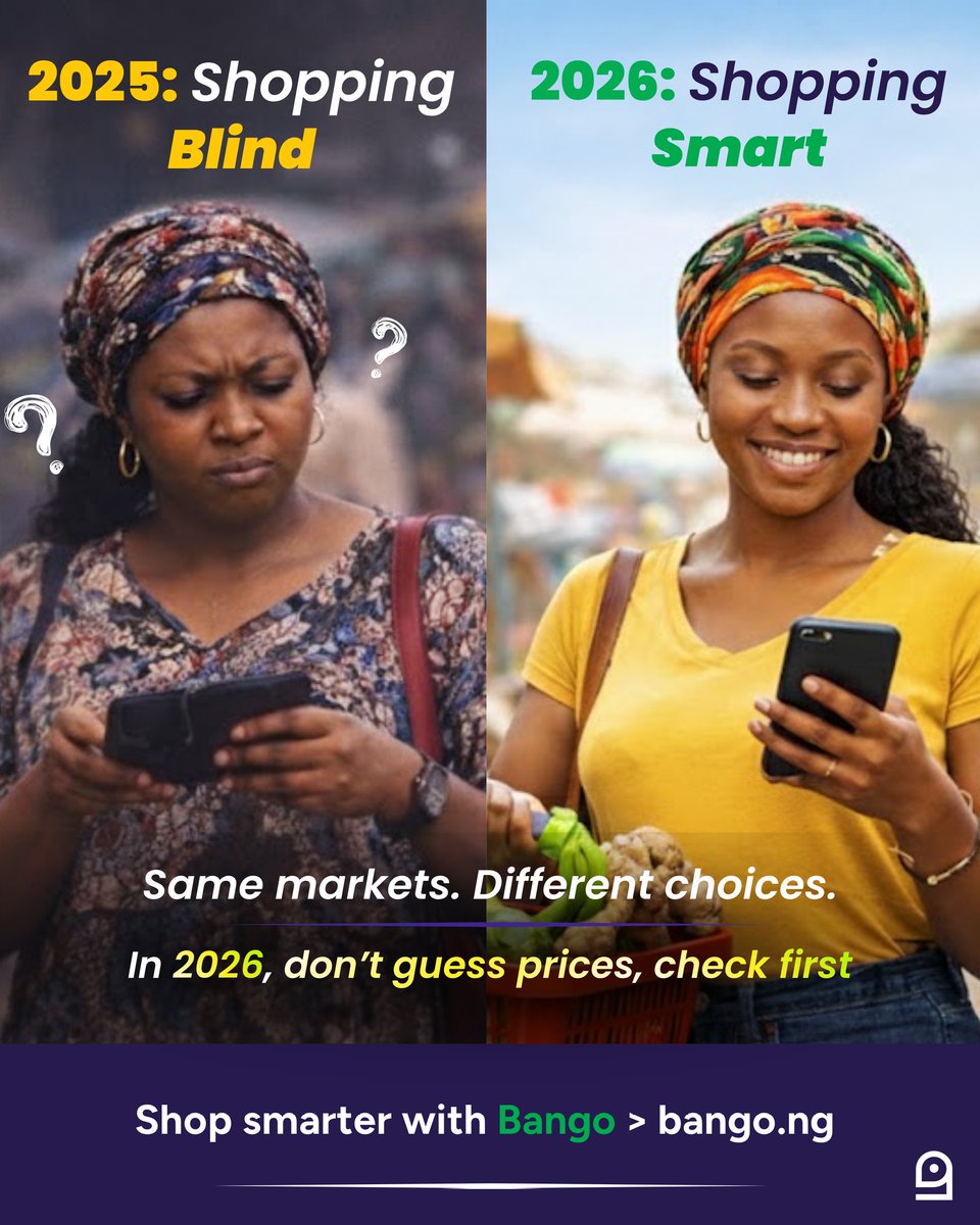 bangonigeria's tweet image. 2026 is the year we stop guessing prices.

Before you step into the market, check first.
Before you overpay, compare.

Welcome to shopping smart with Bango.
Let’s make better buying decisions together this year. Happy New Year,  Bango Community!🎉