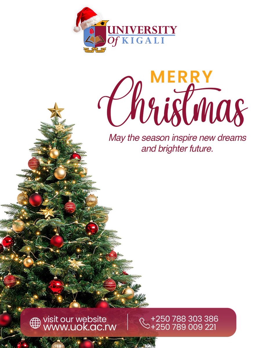 UnivOfKigali's tweet image. As we celebrate this joyful Christmas season, the University of Kigali wishes you and your loved ones peace, happiness, and prosperity. 🎄

#universityofkigali #merrychristmas #seasongreetings #uok #christmas