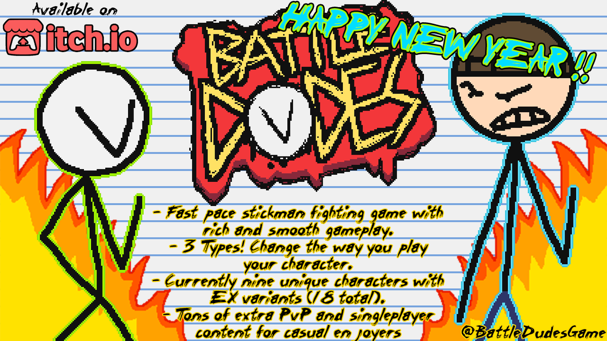 BattleDudesGame's tweet photo. To celebrate a Happy New Year 2026 with you all, here's a surprise update! It adds Jin to the roster, adds more single player content, as well as bug fixes and more polish of course. Enjoy and let's make 2026 great!
Download: https://t.co/19nnbhuezs https://t.co/HgwPU8cl80