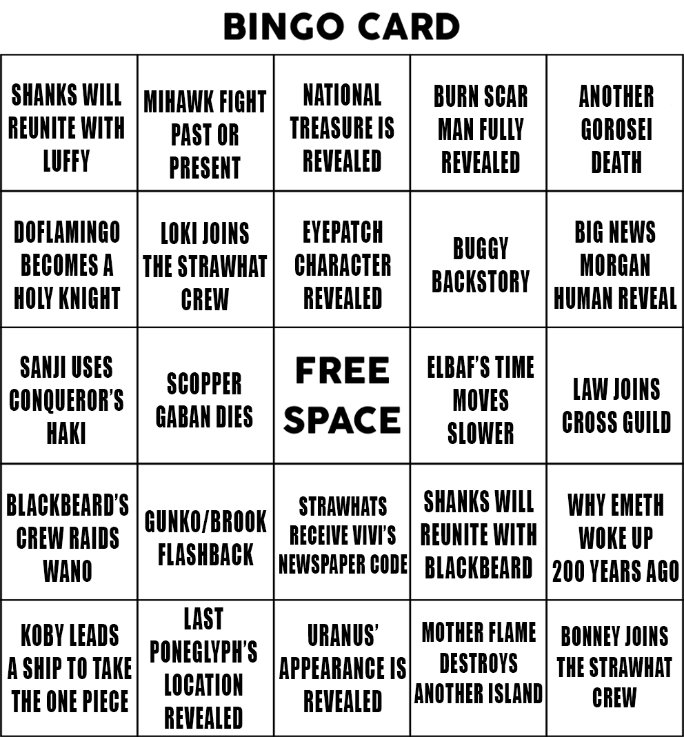 Me &amp; my community created a One Piece Bingo Card for 2026 🏴‍☠️

It is a mix of wild tinfoil hat theories, as well as things that should definitely come true and be paid off.

Let's see how many theories we get correct by the end of the year 😉

(#ONEPIECE1170 #ONEPIECE)