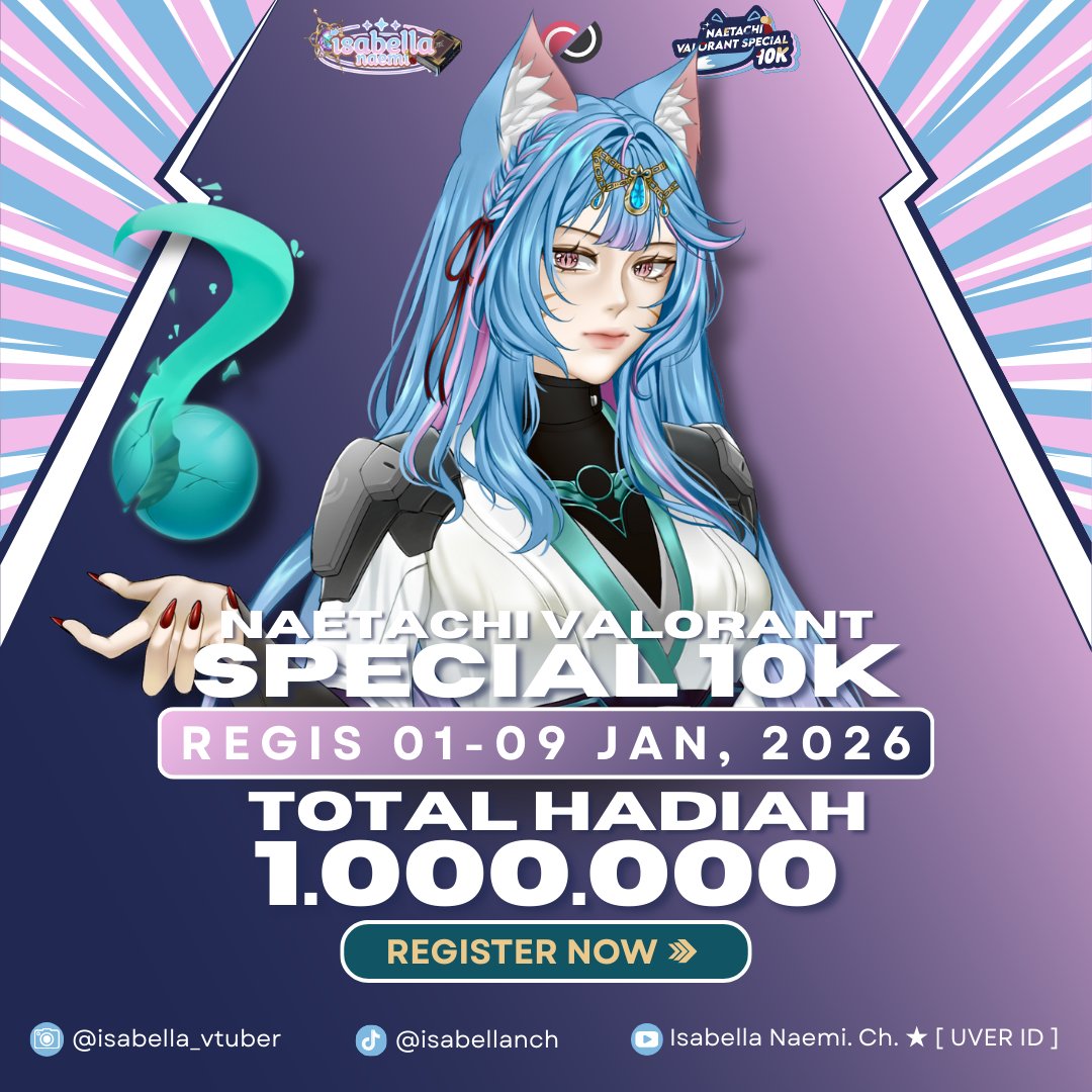 ✨Naetachi Valorant Special 10k Fun Match ✨
Hallo, para Naetachi yang setia! Bella ingin menyampaikan sebuah informasi untuk merayakan 10rb Subscriber YouTube. Bella mengadakan sebuah Event kecil yaitu NVS10K atau disebut dengan Naetachi Valorant Special 10k.