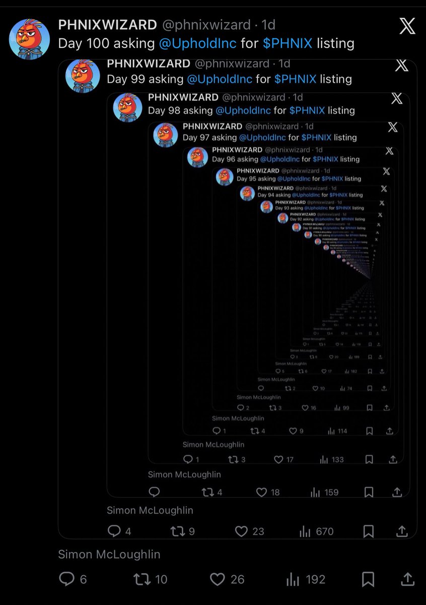 Day 101 asking <a href="/UpholdInc/">Uphold</a> for $PHNIX listing